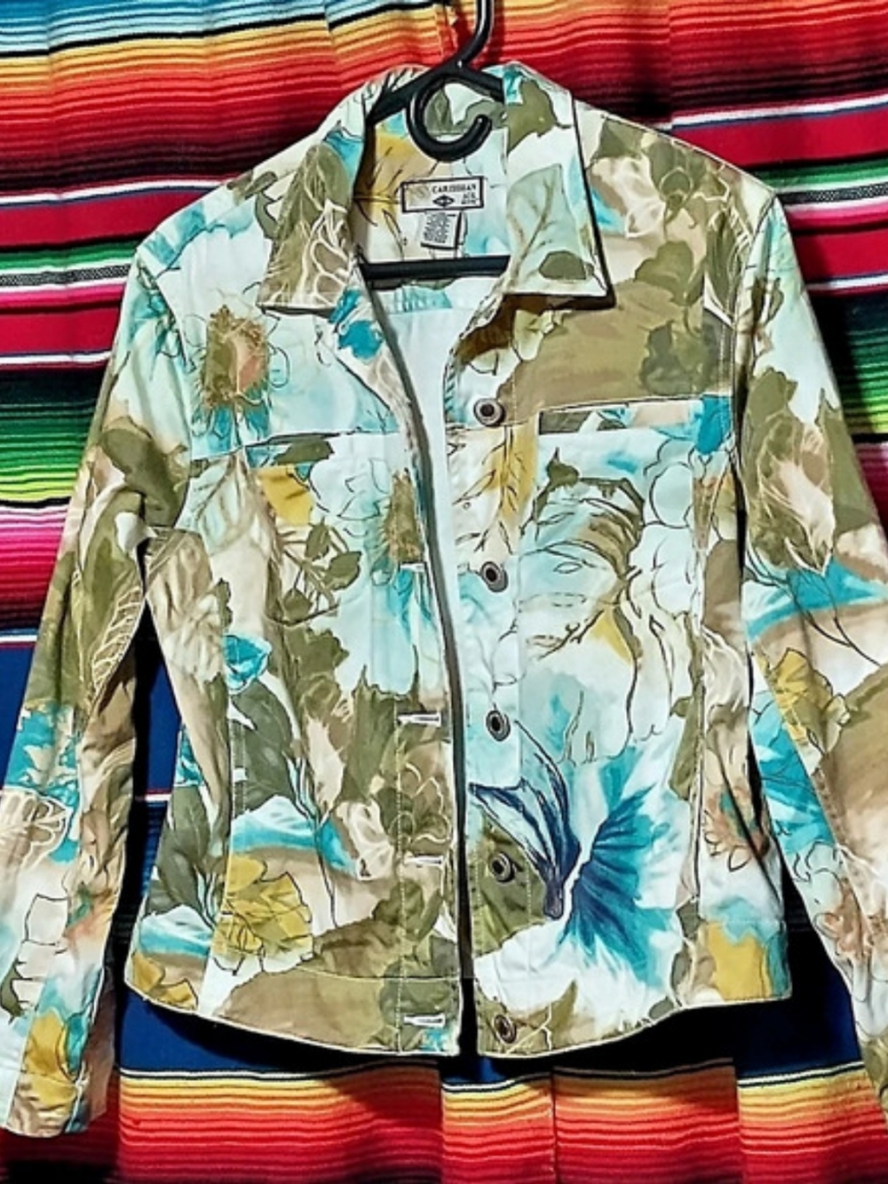 Caribbean Joe Petites floral jacket Floral Jacket in Green & Blue Size Medium